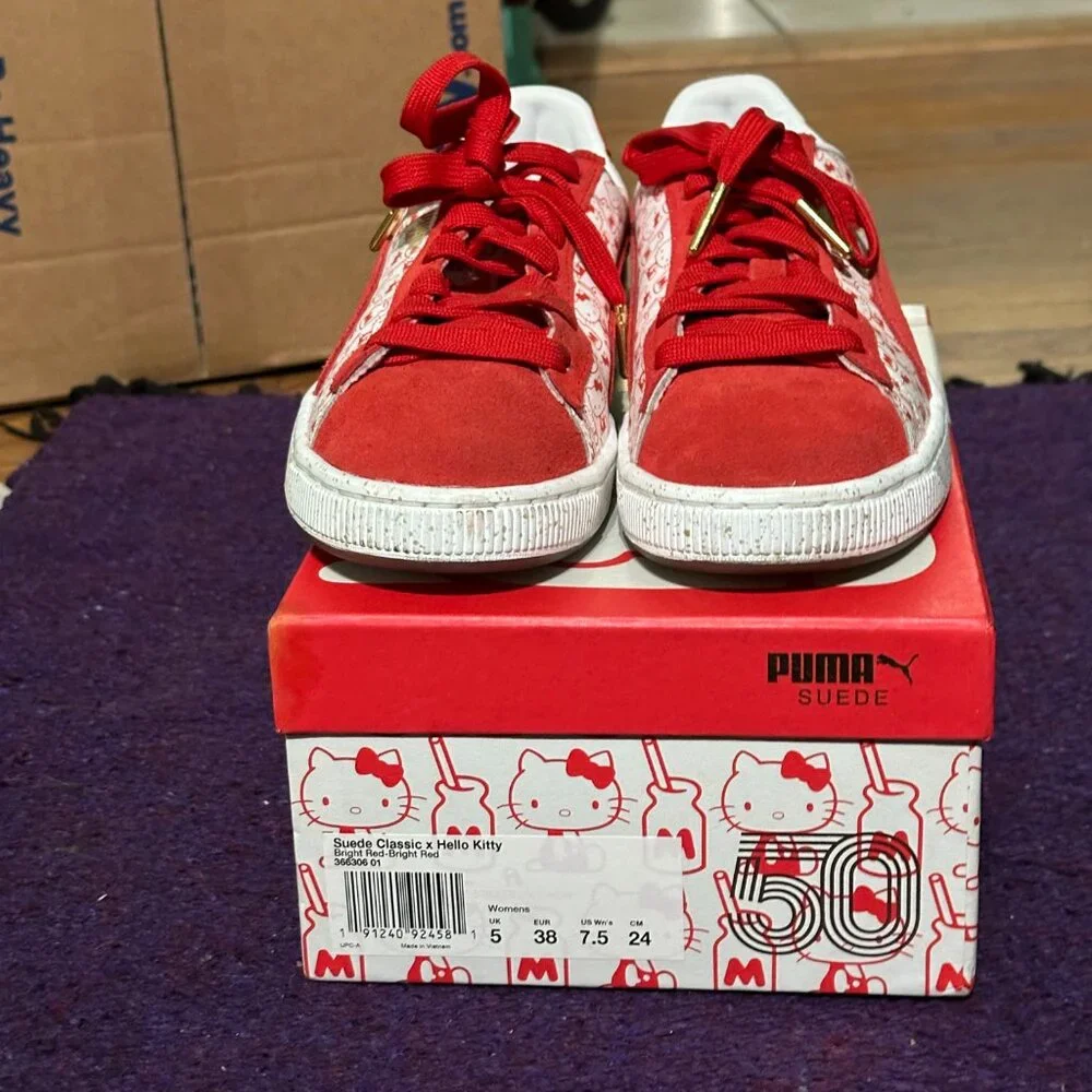 Puma x Hello Kitty Super Kawaii Red Suede Sneakers Womens 7.5 Almost Never Worn! - Picture 4 of 9